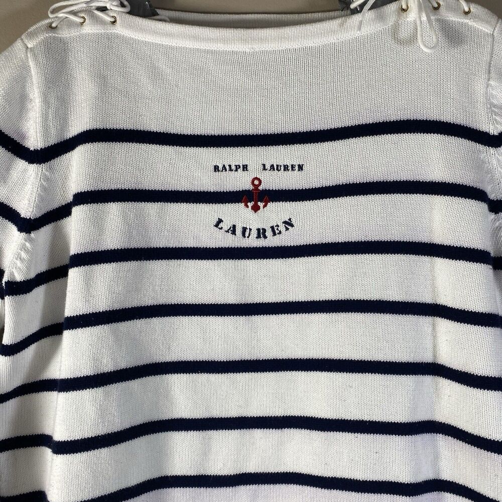 Lauren Ralph Lauren LRL Sweater White Stripe Cotton Knit Japan Women’s XL - Picture 2 of 13